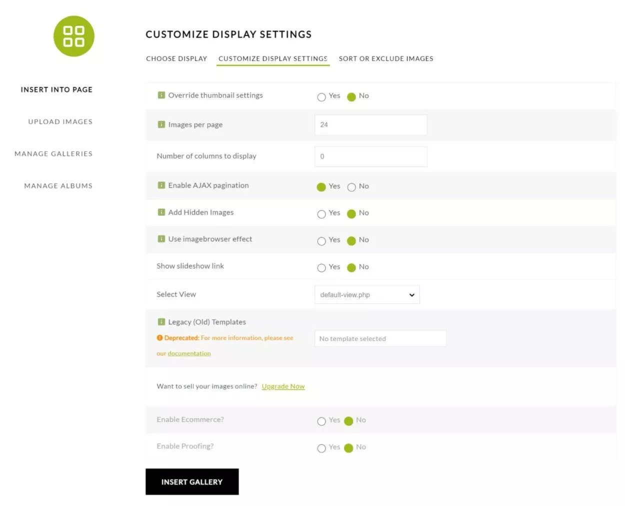 Opções de exibição da Galeria NextGEN