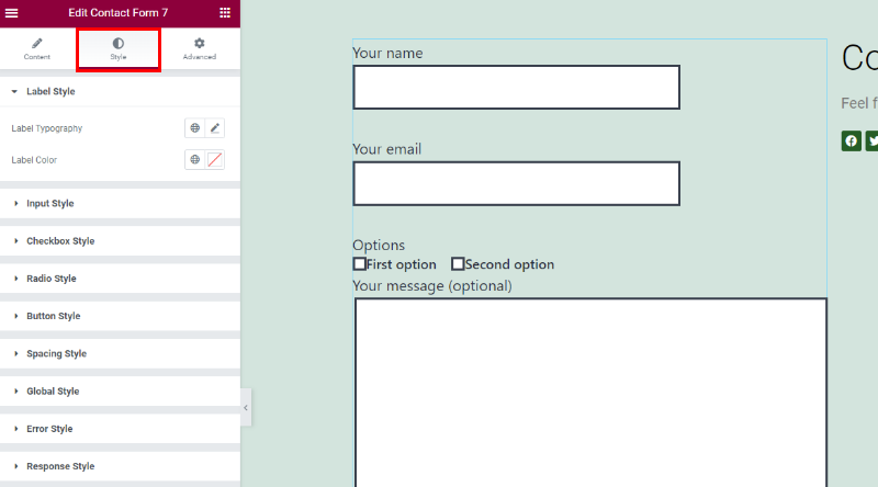 Contact Form 7 style options