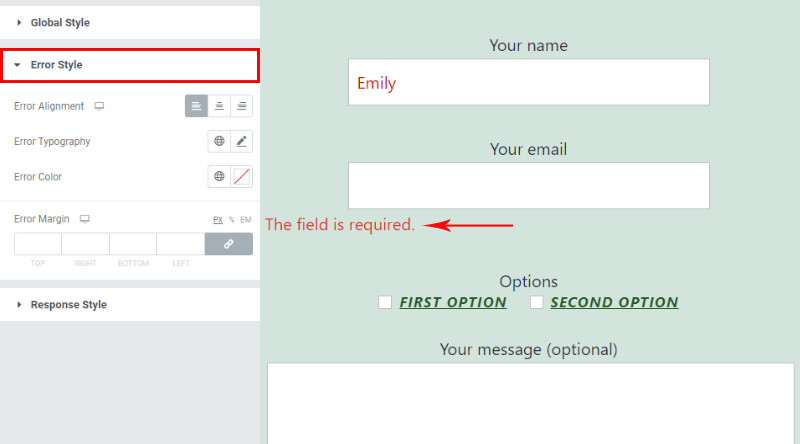 Contact Form 7 error settings