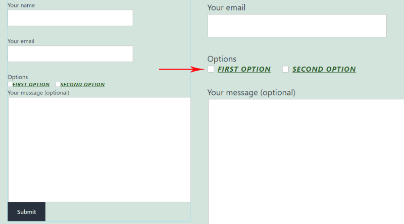 Contact form checkbox example