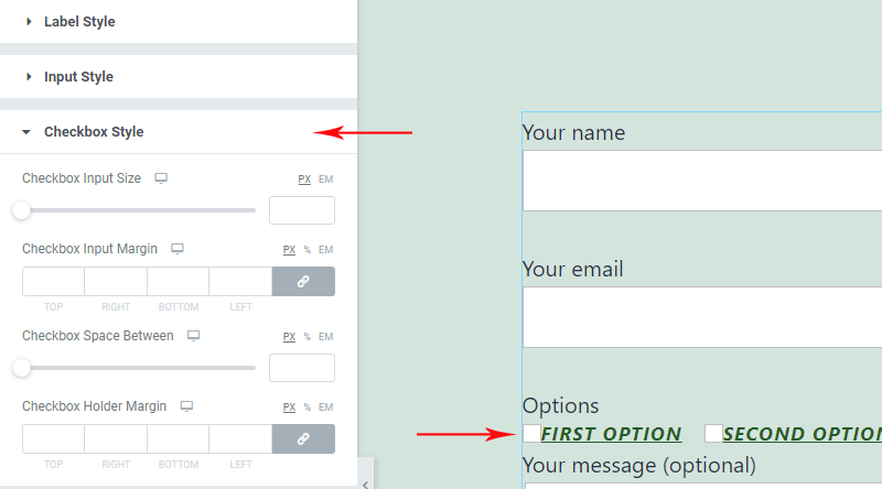 Checkbox style contact form