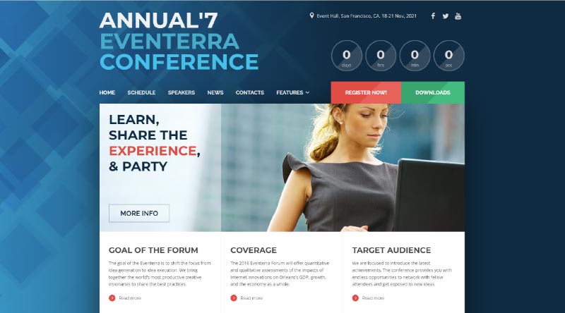 20 Templat Situs Web Acara Terbaik untuk 2022 14 Eventerra WordPress Theme