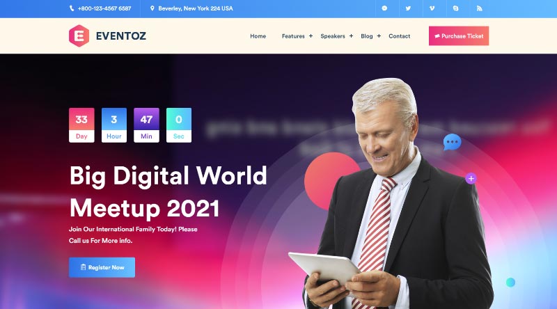 20 Templat Situs Web Acara Terbaik untuk 2022 18 Eventoz WordPress Theme