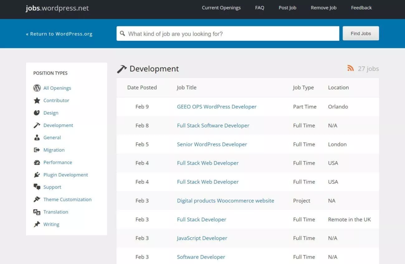 Dasbor Jobs.WordPress.net