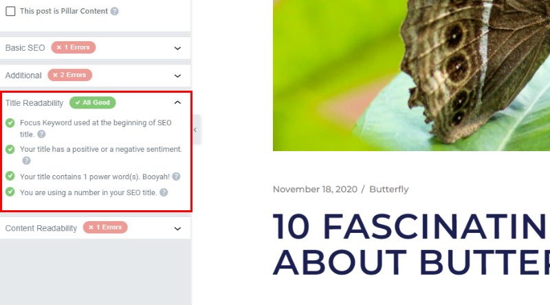 Основы Elementor SEO 9 Title Readability section