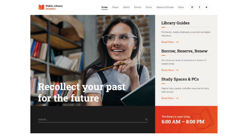 5 Temas elegantes do WordPress para bibliotecas 4 Scientia WordPress Theme