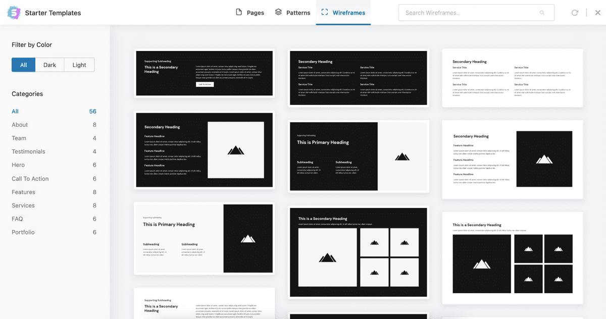 Blocos de wireframe de modelos iniciais