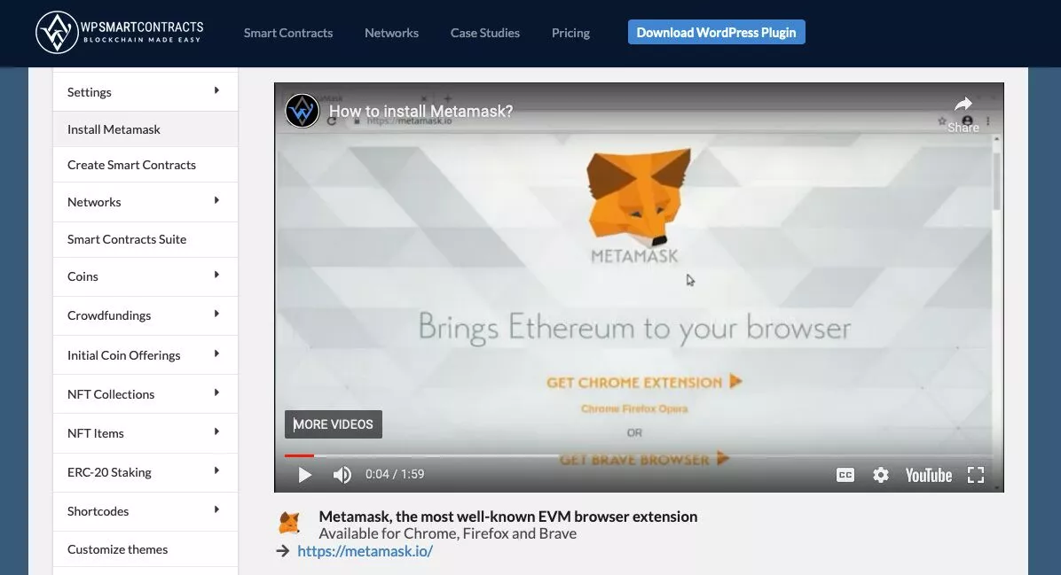 Página de tutorial do MetaMask
