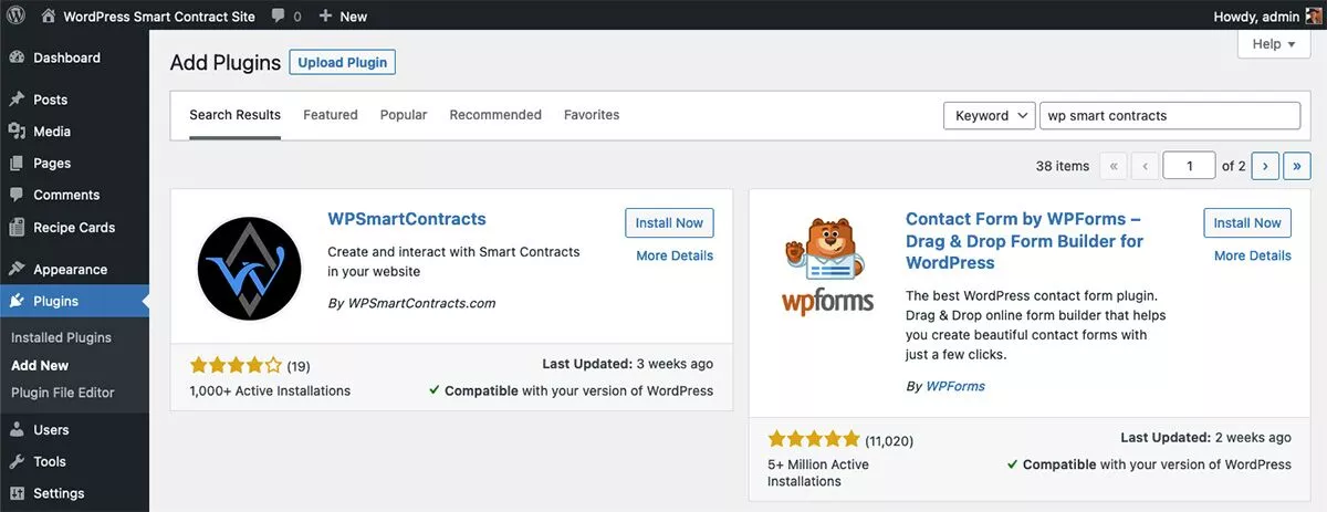 Instalação do plugin WP Smart Contracts