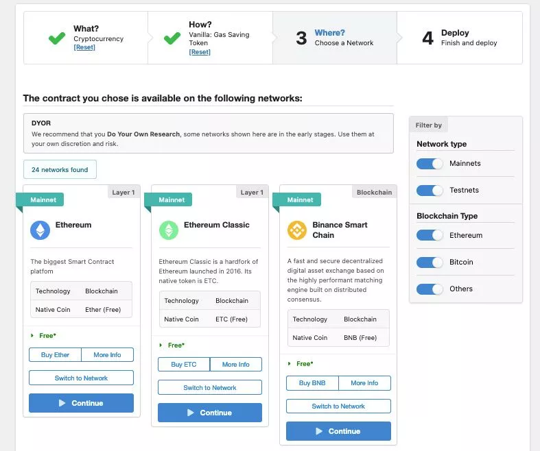 Menu de rede WP Smart Contracts