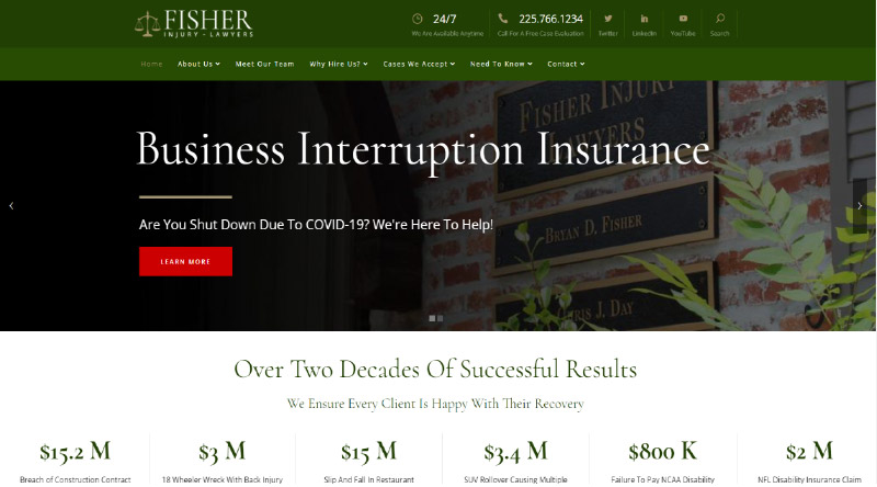 20 Situs Terbaik untuk Inspirasi Desain Situs Web Firma Hukum Meningkatkan 4 Fisher Injury Lawyers