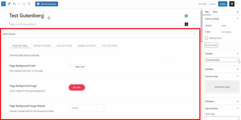 Page Settings WordPress