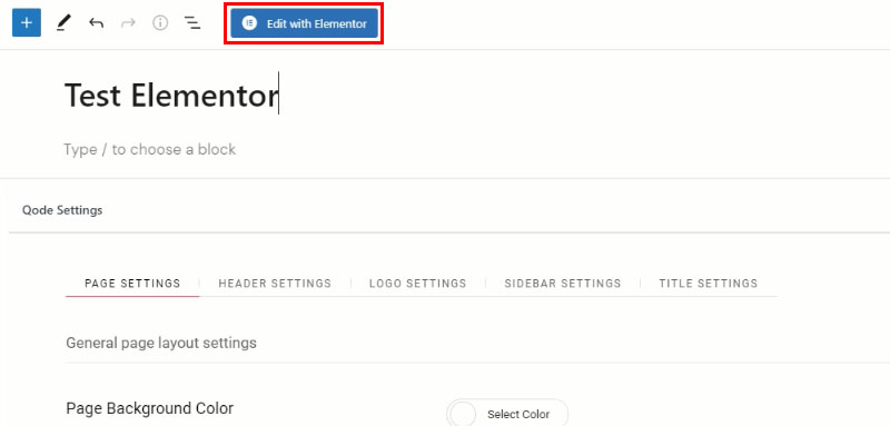 Edit page with elementor