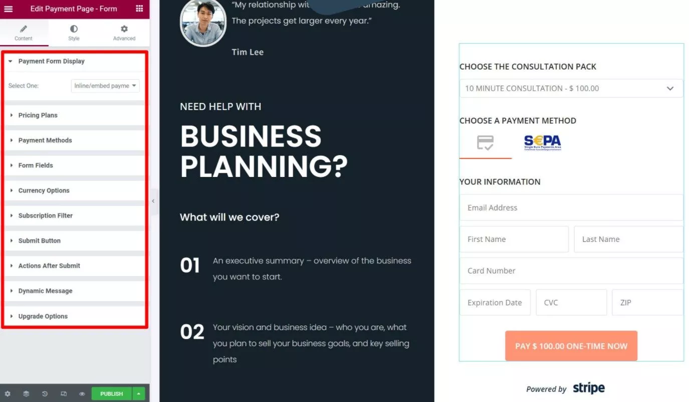 Ödeme Sayfası Elementor widget'ı