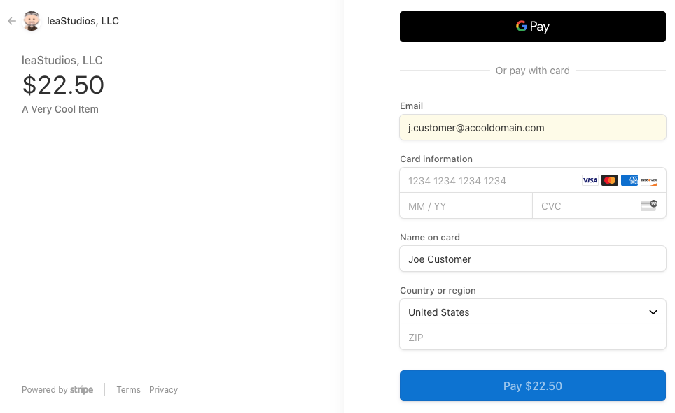 formulaire de paiement google pay