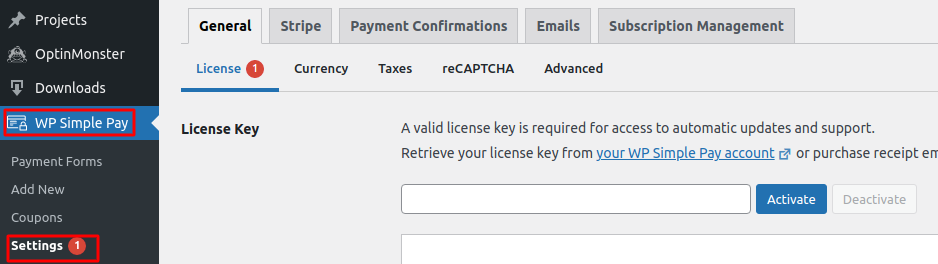 Licence WP Simple Pay