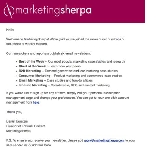 Marketing Sherpa E-mail de bun venit