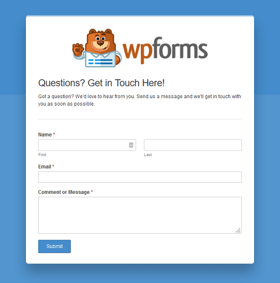 Página de destino do formulário WordPress