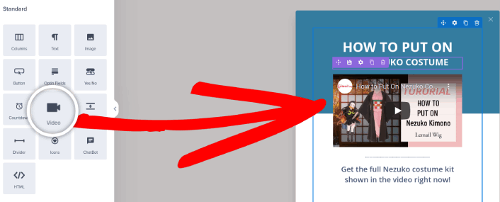 Fügen Sie dem OptinMonster-Popup einen Videoblock hinzu