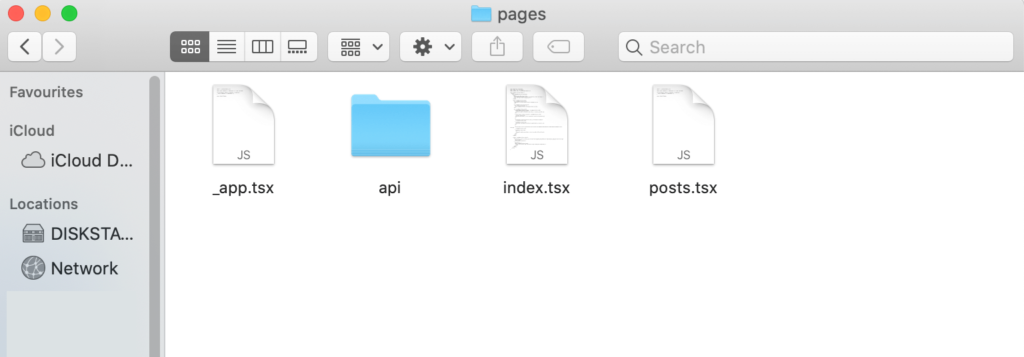 Faust.jsプロジェクトディレクトリ内に作成されたposts.tsxファイル。