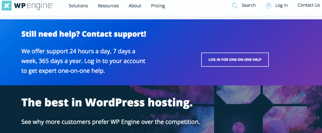 Pagina dell'assistenza clienti di WP Engine.