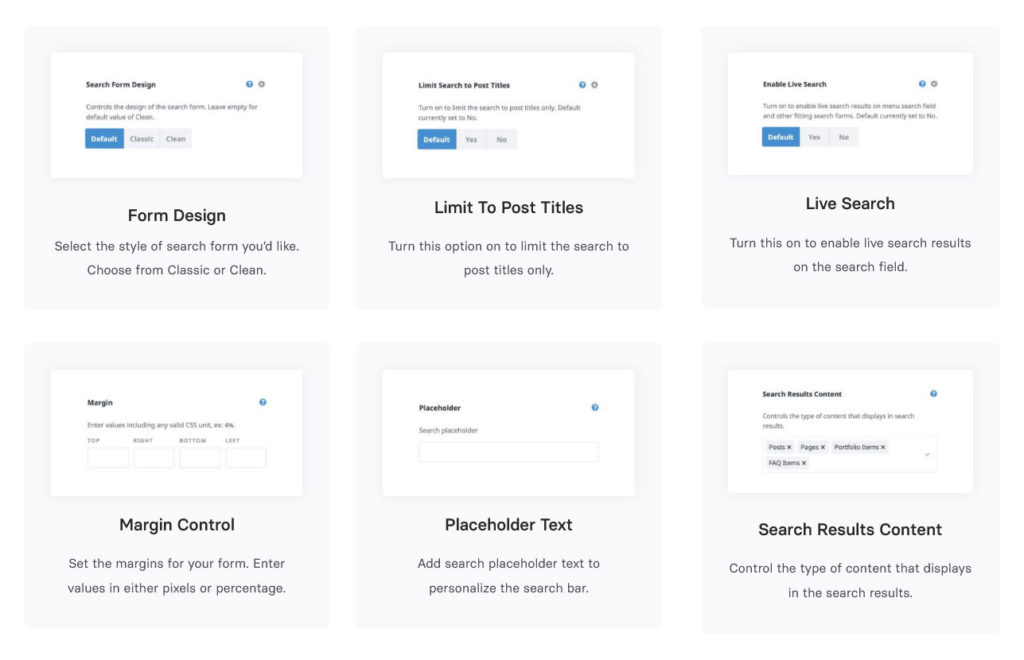 Opzioni di ricerca wordpress personalizzate avada