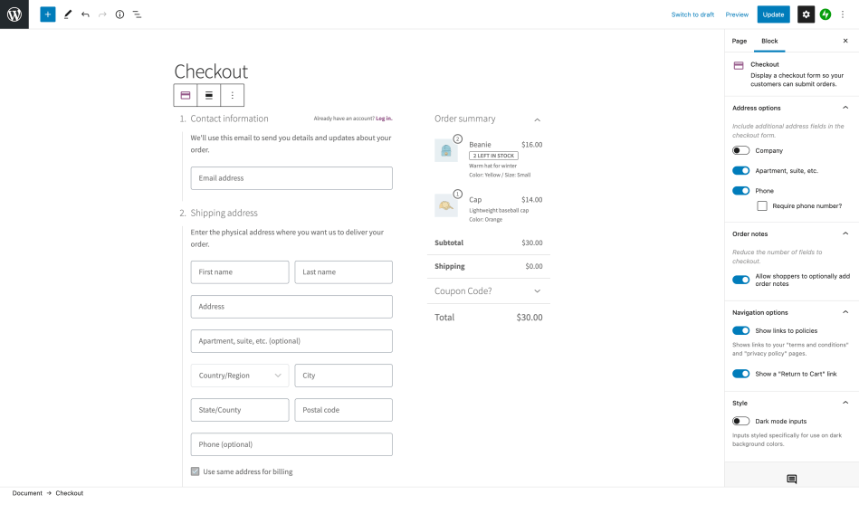 Blok Checkout