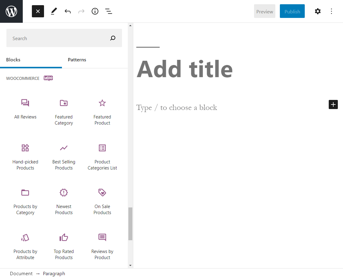 Opsi blok WooCommerce.