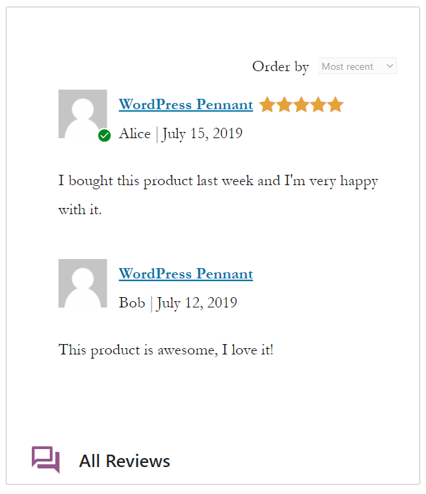 Blok Semua Ulasan WooCommerce.
