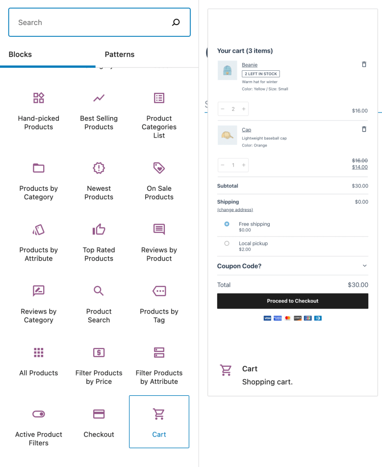 Blok keranjang WooCommerce.