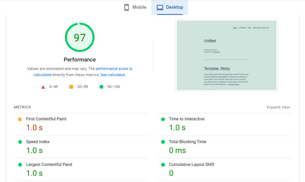 Raport Statystyki PageSpeed.