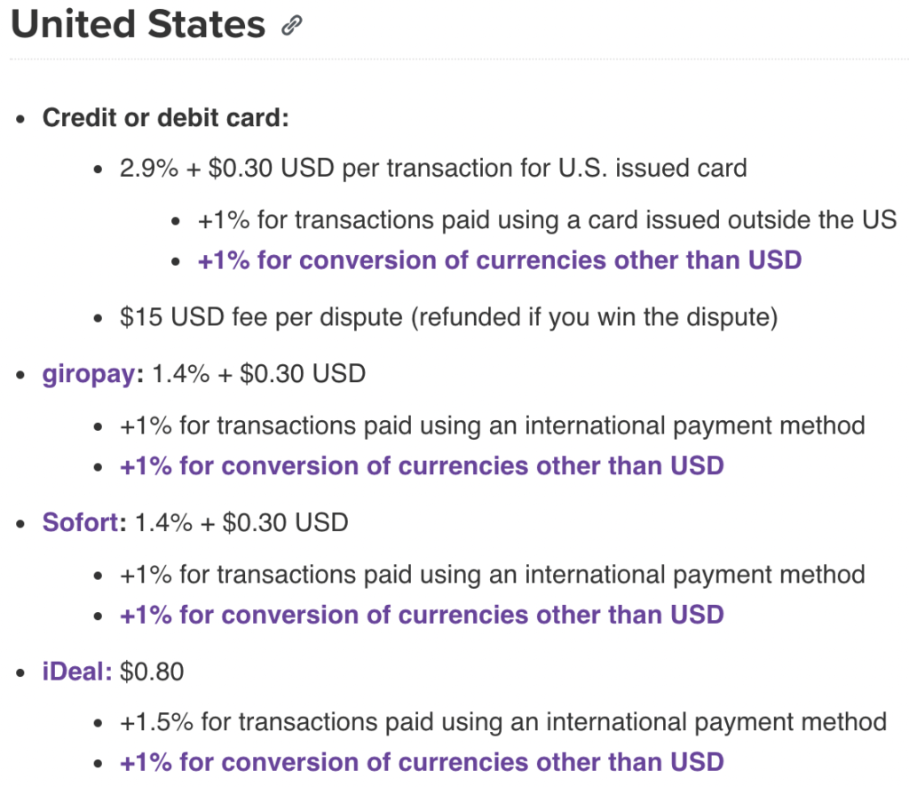 Opłaty transakcyjne WooCommerce Payments dla Stanów Zjednoczonych.