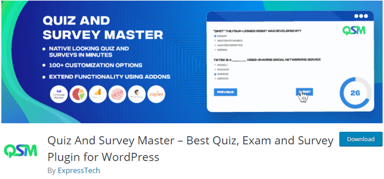 Quiz and Survey Master WordPress Widżet ankiety
