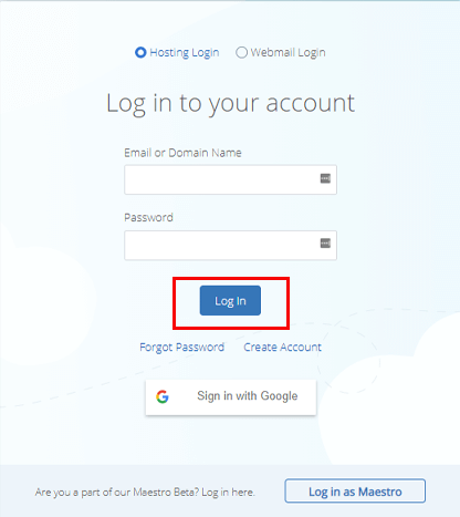 Accesso all'account di hosting