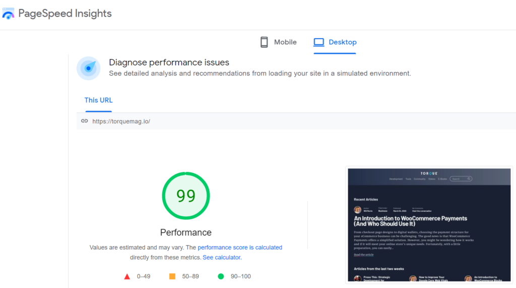 Torque 的 PageSpeed Insights 報告。