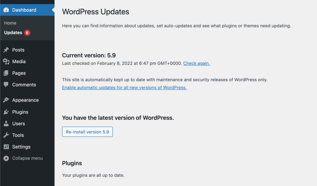 WordPressの自動更新設定。