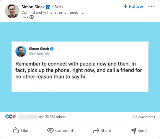 tendenze social media 2022 influencer linkedin: esempio simon sinek