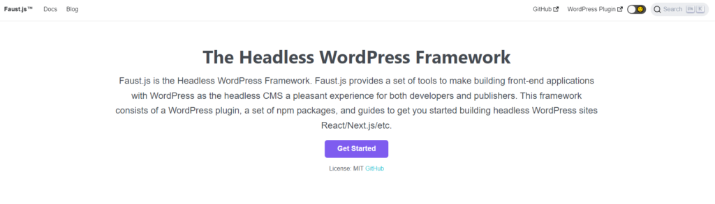 La homepage del framework Faust.js
