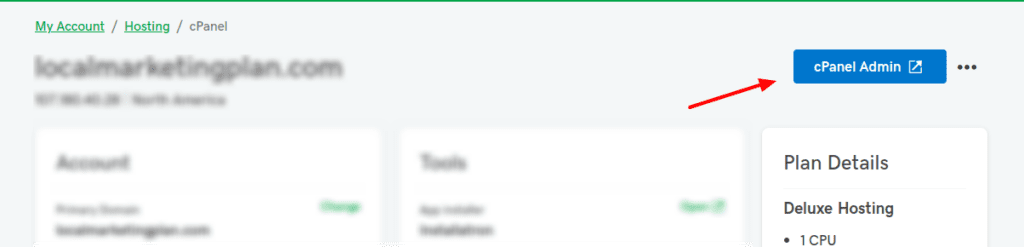 Besuchen Sie das cPanel-Admin-Dashboard