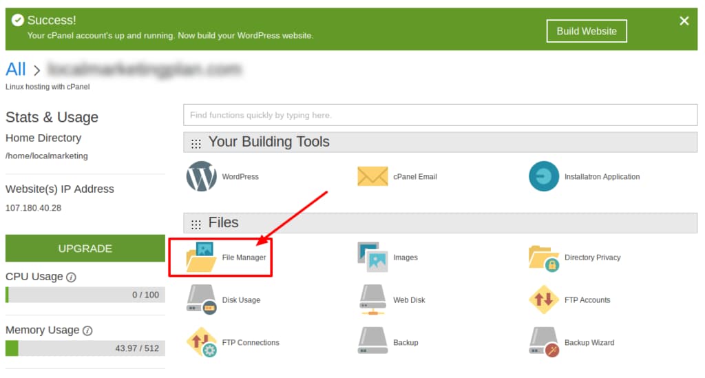 Dateimanager-Symbol auf cPanel