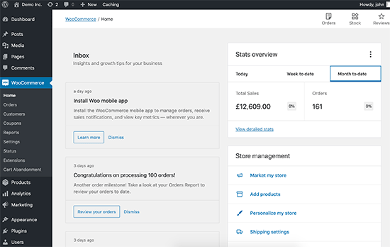 eコマースとしてのWordPress：WooCommerceダッシュボード