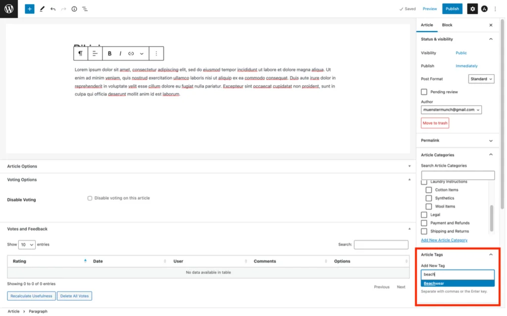 O campo "Adicionar nova tag" no editor de artigos