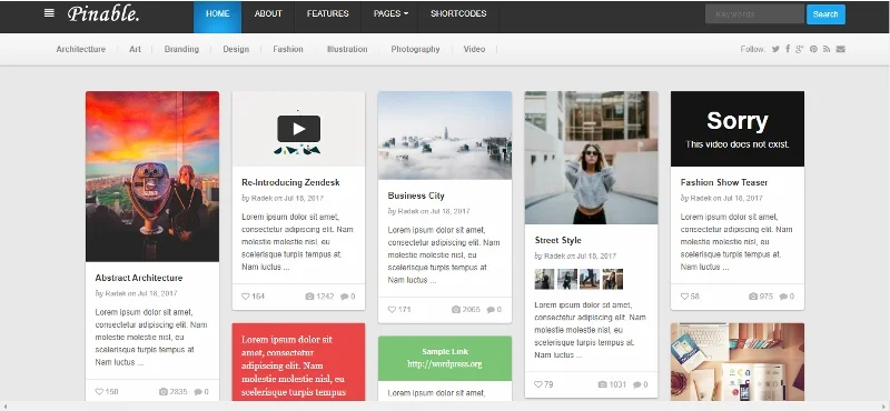 Pinable - WordPress 테마와 같은 Pinterest