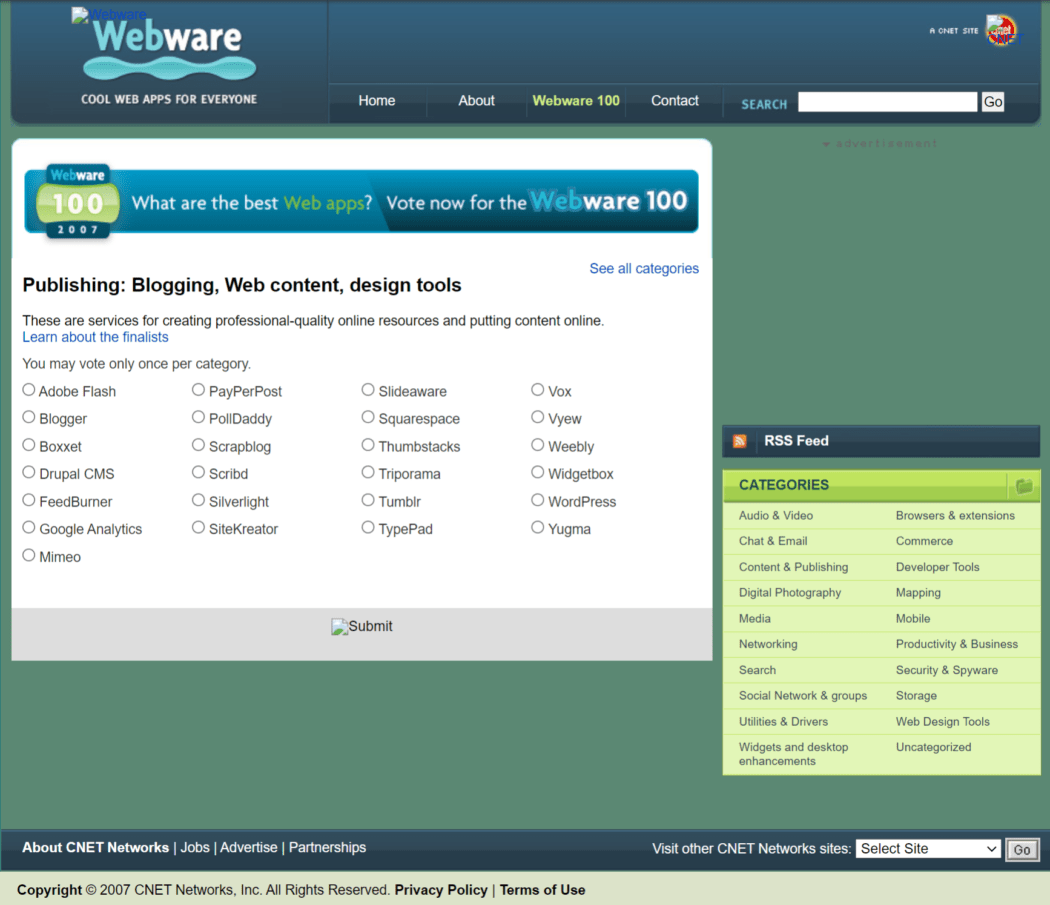 2007 Webware의 Top 100 결선 진출자 – WordPress에 투표
