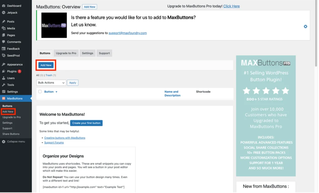 使用 MaxButtons 插件將按鈕插入頁面或帖子 - 添加新按鈕