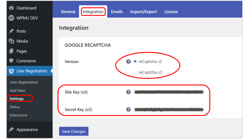 Kullanıcı Kaydı eklentisinde reCAPTCHA'yı kullanmak için site ve gizli anahtar API'leri gerekir.