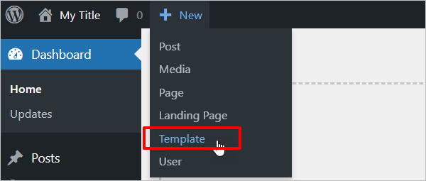Dodaj nowy szablon Elementora na pasku narzędzi WordPress.