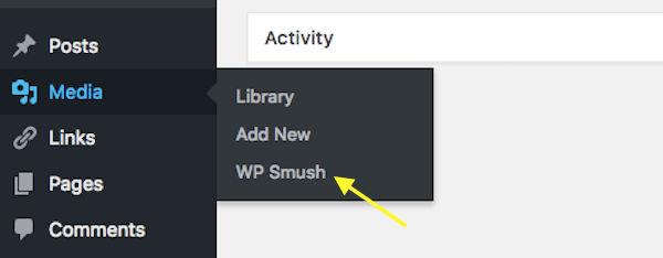 Menu WordPress - entrada de menu WP Smush.