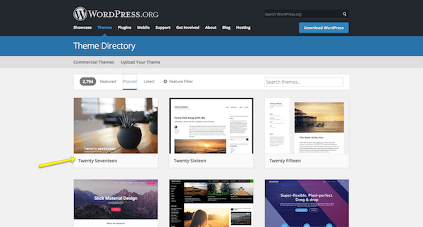 Diretório de temas gratuitos do WordPress.org.