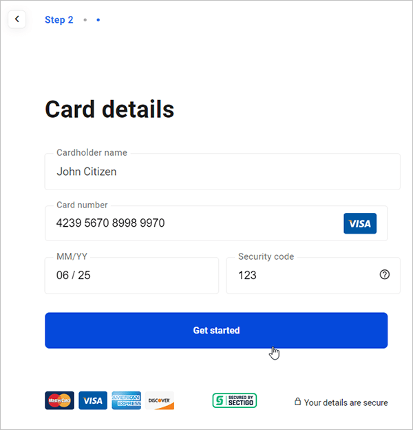 WPMU DEV configurar a conta Detalhes do cartão